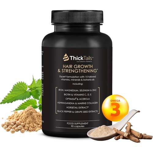 Hair Growth Vitamins for Women with Biotin, Collagen Peptides, Vitamin C & Omega-3 – 90 Capsules – Hair Supplements for Menopause & Postpartum – Hormonal Balance Support & Thicker Hair for Women