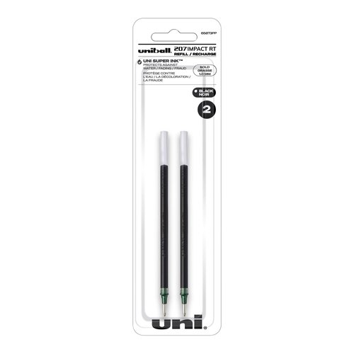 uni-ball Gel uni-ball Impact RT Retractable Pen Refills, Bold Point, Black Ink, Pack of 2, 6 Packs