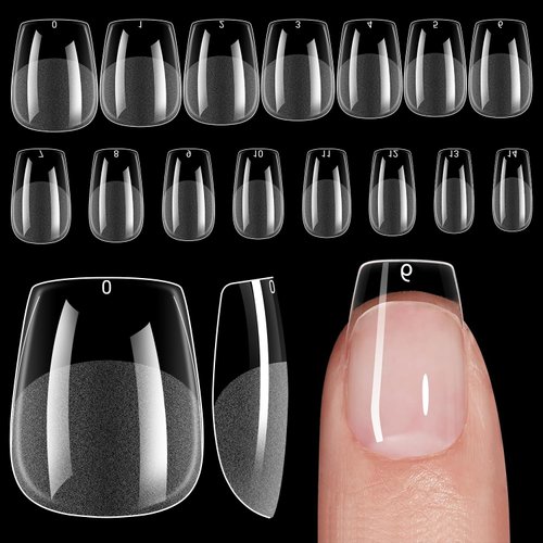 SANLUBA 450PCS 15 Sizes Extra Short Coffin Nail Tips Soft Gel Clear Press on Nails Half Matte Full Cover Acrylic Nail Pre-shape for Nail Extension