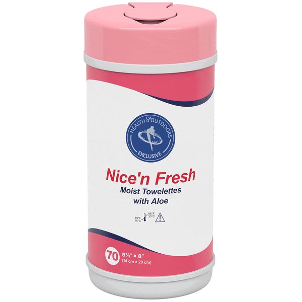 HAO Nice 'n Fresh Moist Towelettes Refreshing Skin Cleansing Wipes With Aloe and Lanolin (70 Count) Travel Tub