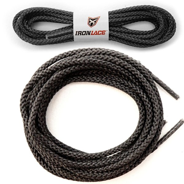 IRONLACE Unbreakable Round Bootlaces - Indestructible, Waterproof & Fire Resistant Boot & Shoe Laces, 1500-Pound Breaking Strength/Pair, Black, 84-Inch, 3.2mm Diameter, 1-Pair