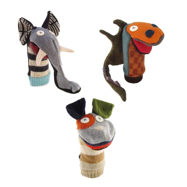 Cate & Levi - Hand Puppet - Premium Reclaimed Wool - Handmade in Canada - Montessori Toys for 1 Year Old (Set of 3 - Elephant, Dog, Dragon)
