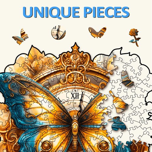 Wooden Puzzles for Adults, 300 Pieces Adult Puzzles, Unique Clock Butterfly Puzzles Gifts for Puzzle Lover, Wooden Puzzle Games (L-13.4 * 12.5in)