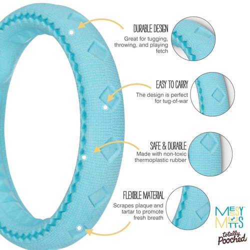 Messy Mutts Totally Pooched Chew n' Tug Ring | Durable TPR Dog Toy | Made for Tough Chewers | Tough Fetch Ring for Dogs | 6.5” | Teal