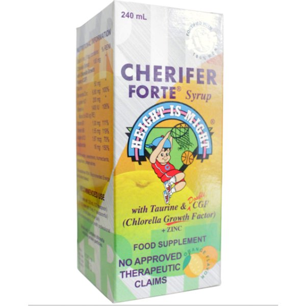 Cherifer Forte Syrup Fortified with Zinc with Taurine and Double Chlorella Growth Factor + Zinc Orange Flavor 240 ml
