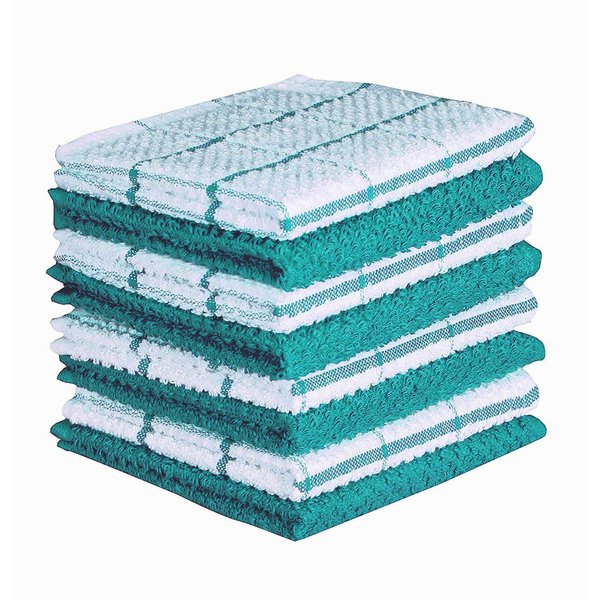 AMOUR INFINI Terry Dish Cloths Set of 8 Highly Absorbent Quick Dry Dish Rags Reusable Soft Cotton Dishcloths for Kitchen Cleaning & Drying Dishes (12x12 Inch - Turquoise)