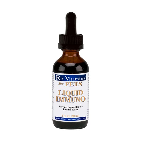 Rx Vitamins Liquid Immuno Dog & Cat Immune Support - Reishi Mushroom Plus L-Lysine for Cats - Dog Immunity Booster Supplement - Bacon Flavor - 2 oz.