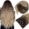 Sunny Long Clip in Hair Extensions Ombre Clip in Extensions Real Human Hair Dark Roots Hair Clips Extensions Dark Brown Ombre Light Brown Mix Ash Brown Balayage Hair Extensions Ombre 120g 7pcs 24inch