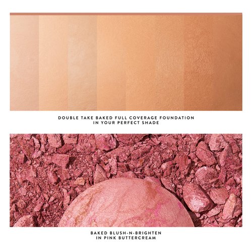 The Classic Matte Look - Liquid (3 PC) LAURA GELLER NEW YORK Double Take Liquid Foundation Deep, Retractable Kabuki Brush, Baked Blush-n-Brighten Pink Buttercream