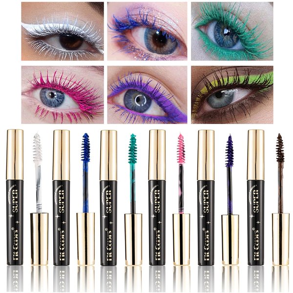 Colored Mascara Set,6 Colors Mascara Waterproof Fast Dry Eyelashes Curling Voluminous Eyelashes False Lash Effect Mascara No Flaking No Clumping Voluminous Makeup Lash Mascara