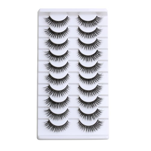 SUNWELL False Eyelashes 12mm Mink Lashes Natural Look Cat Eye Faux Mink Lashes 3D Fluffy Soft Luxury Volume Fake Lashes 10 Pairs Pack