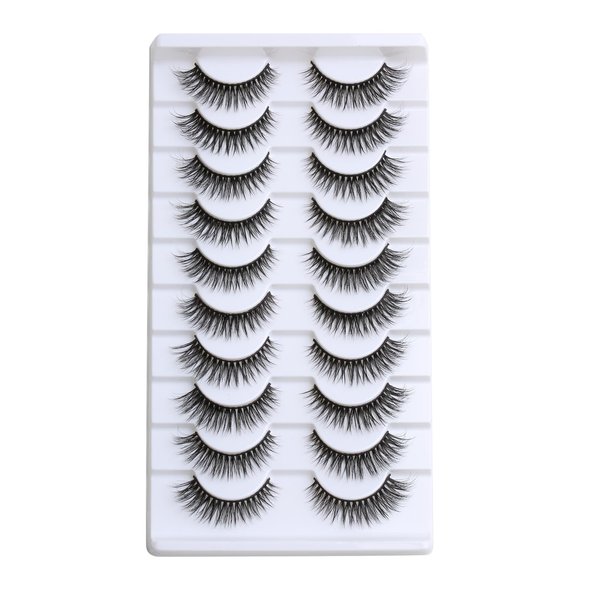 SUNWELL False Eyelashes 12mm Mink Lashes Natural Look Cat Eye Faux Mink Lashes 3D Fluffy Soft Luxury Volume Fake Lashes 10 Pairs Pack