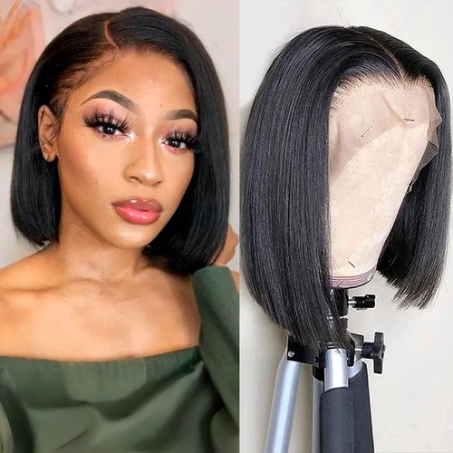 Eawwii Bob Wig Human Hair 13X4 Lace Front Wigs Short Bob Wigs for Women Glueless with Baby Hair Straight Natural Black 8 Inch