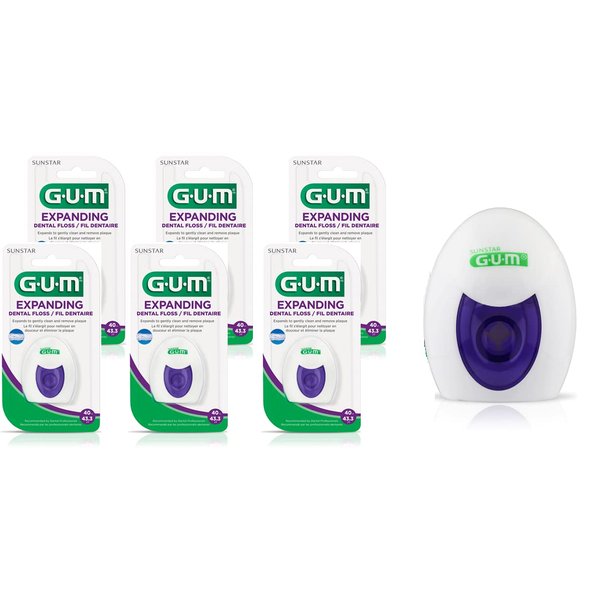 Expanding Dental Floss - Waxed Woven Floss - Effective Plaque Removal for Tight Teeth - Unflavored, 1ct (6pk)