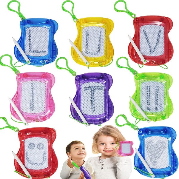 KINIA 8 Pack Magnetic Drawing Board Fidgets Keychain Party Favors for Kids - Backpack Clip Boards, Erasable Doodle Sketch & Writing Pad for Girls and Boys (Magnetic Board Keychain, 8 Pack)