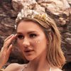 Catery Gold Leaf Headband Raw Crystal Quartz Headbands Light up Crown Headbands Gold Goddess Headpiece Bridal Headdress Festival Wedding Bride Hair Accessories for Women and Girls