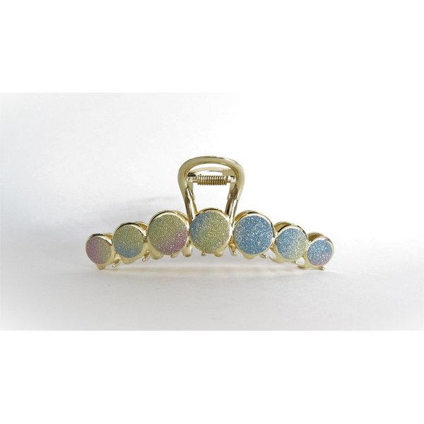 Long gold metal and rainbow glitter circles hair claw clip