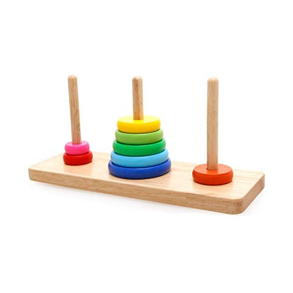 Wooden Tower of Hanoi Intellectual Toy Brain Teaser 8 Rings Hanoi Tower