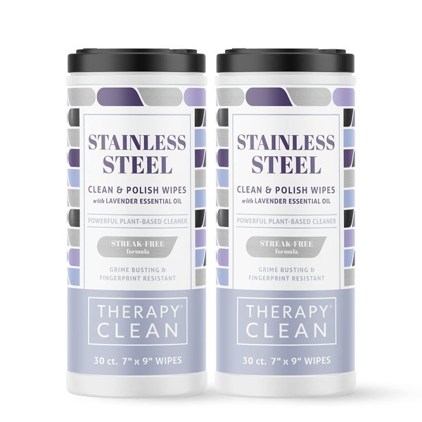 Therapy Stainless Steel Wipes for Appliances, 30 Count (2 Pack) - Best for Fridge Wipes - For Dishwasher, Oven, Stove, Sink, and Microwave