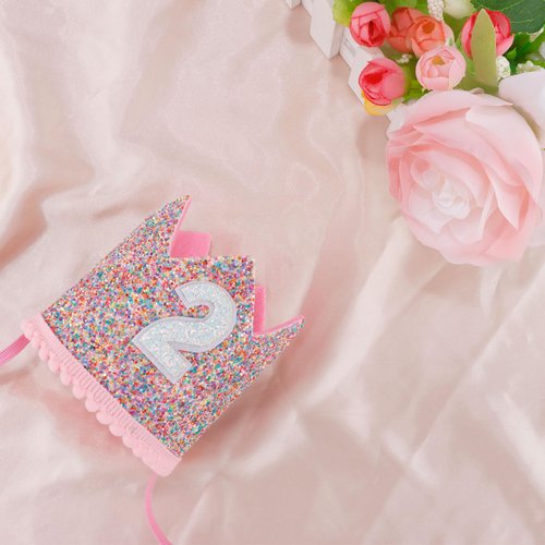 Chanaco 2nd Birthday Hat for Baby, Rainbow Birthday Girl Crown, Glitter Second Birthday Hat for Gifts, Two Birthday Hat for Kids, 2nd Birthday Party Hat Birthday Decoration, Little Girl Hair Accessory