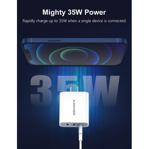 USB C Charger, Amoner 35W iPhone Charger, 3-Port Type C Wall Charger with PD 3.0 Power Delivery Adapter for iPhone 16/16 Pro/15/14/13/12/11/SE/XS, Galaxy, Pixel 4/3 and More