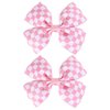 Racing Checkered Flag Hair Bow Clips 4'' Pink White Buffalo Plaid Printed Grosgrain Ribbon Pigtail Bowknot Barrettes Alligator Hairpins for Girls Women Race Fans Birthday Gift