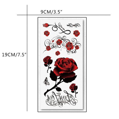 TAFLY Temporary Tattoos Red Rose Fake Tattoos Sticker for Women 5 Sheets