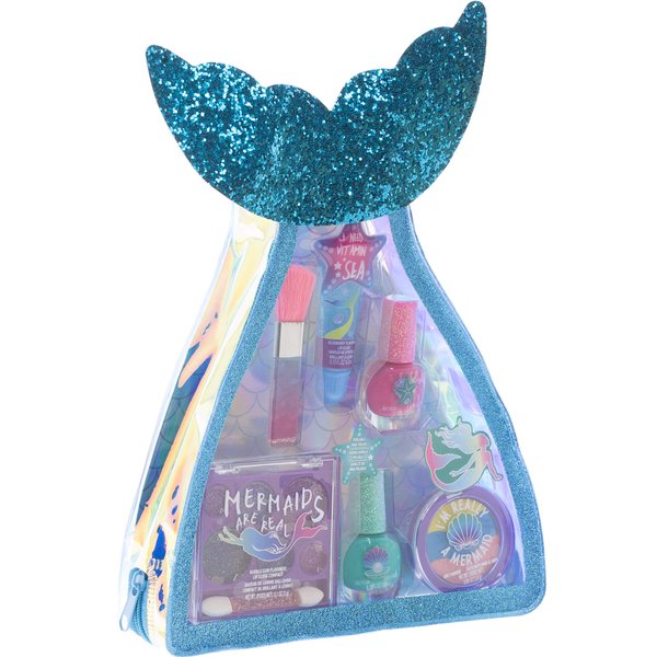 Townley Girl Mermaid Vibes Makeup Set with 8 Pieces, Including Lip Gloss, Nail Polish, Body Shimmer and More in Mermaid Bag, Ages 3+ for Parties, Sleepovers and Makeovers