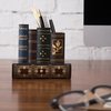 MyGift Decorative Desk Organizer Caddy, Pencil and Pen Holder with Bottom Storage Drawer and Antique Library Books Design