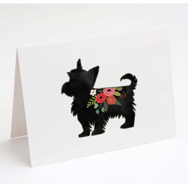 Breed Collection | Yorkie Yorkshire Terrier or Silky Terrier |100 Breeds| Dog Breed Silhouette Boho Floral Greeting Cards and Envelopes | Pack of 8 | A2 Size Blank Note Cards