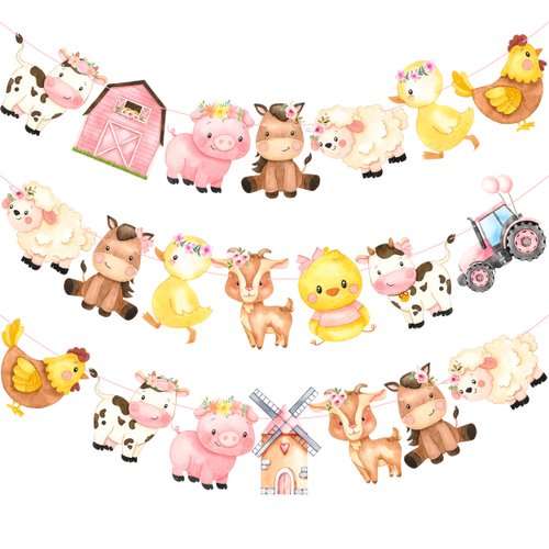 2Pcs Farm Animal Party Banner Farmhouse Party Decorations Farm Animal Cutout Banners for Farm Theme Barnyard Party Baby Shower Supplies