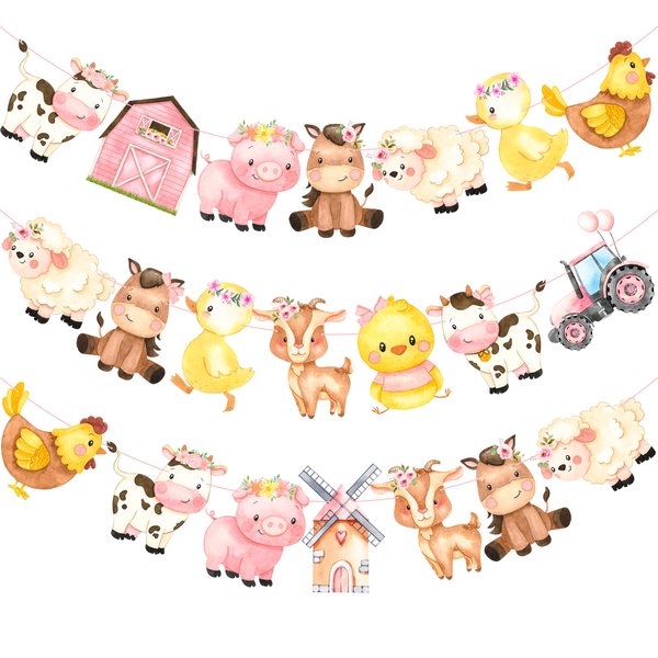 2Pcs Farm Animal Party Banner Farmhouse Party Decorations Farm Animal Cutout Banners for Farm Theme Barnyard Party Baby Shower Supplies