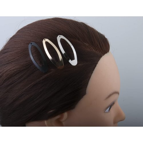 MAHAVIMOKSA 60pcs 50mm Black Oval Shape Barrettes Women Metal Snap Hair Clips for DIY Craft (50mm, Black)
