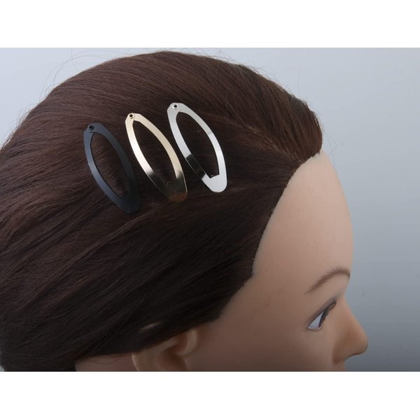MAHAVIMOKSA 60pcs 50mm Black Oval Shape Barrettes Women Metal Snap Hair Clips for DIY Craft (50mm, Black)