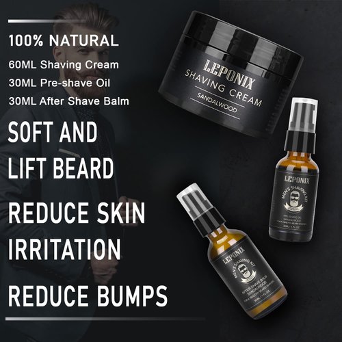 Shaving Kit for Men-Includes Straight Edge Razor Kit, Sandalwood Shaving Soap, Shaving Cream, Mens After Shave Balm, Pre-Shave Oil,Shaving Brush and Bowl,Shaving Gift Set for Men (Sandalwood)