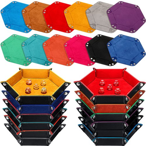 12 Pcs Dice Tray for Rolling Portable Folding Dice Holder Tray Strong Box Portable PU Leather Velvet for Dice Games Like RPG, and Other Table