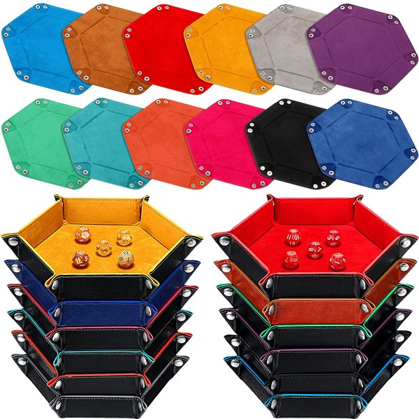 12 Pcs Dice Tray for Rolling Portable Folding Dice Holder Tray Strong Box Portable PU Leather Velvet for Dice Games Like RPG, and Other Table