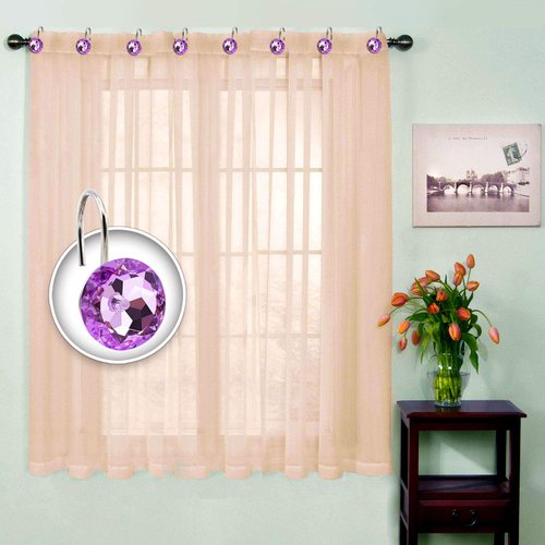 BEAVO Acrylic Fashion Decorative Home Rolling Purple Shower Curtain Hooks Rhinestones Bathroom Bath Baby Room Bedroom Living Room Decor Set of 12 Rings (Purple)