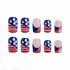 MISUD 4th of July Press on Nails Short Square Fake Nails Glossy Glue on Nails American Flag Acrylic Nails Squoval Star Artificial Nails Red Blue French Tip False Nails with Bling Glitter Design 24 pcs