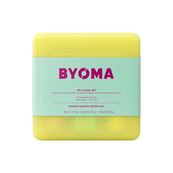 BYOMA So Clear Set - Barrier Repair Skincare Set for Acne Prone Skin - Creamy Jelly Cleanser, Clarifying Face Serum & & Gel-Cream Moisturizer - Unclogs Pores, Targets Blemishes - 30ml, 15ml, 15ml