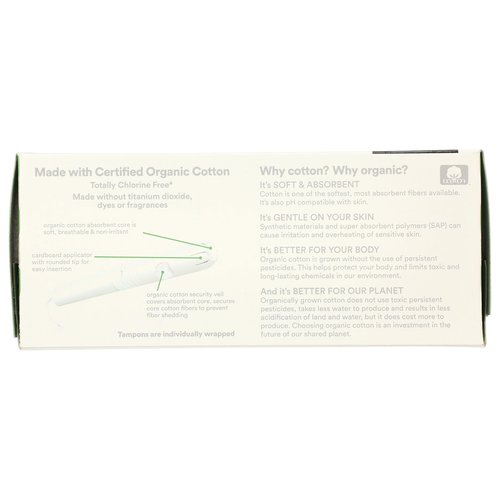 365 by Whole Foods Market, Tampons with Cardboard Applicators, Super Absorbency, Made with Organic Cotton, Unscented, 14 Count