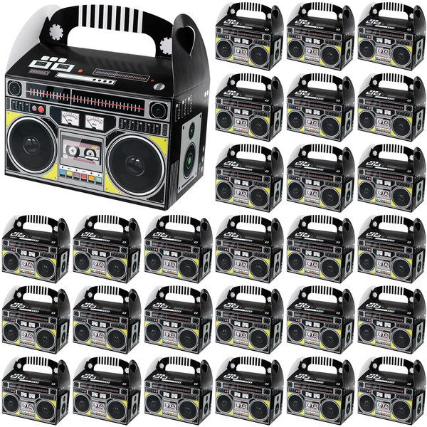 XGOOD 32PCS 80s 90s Boom Box Party Favor Novelty Boom Favor Boxes Party Gift Treat Goodie Boxes 80s 90s Retro Radio Decorations Table Centerpieces for 80s Theme Hip Hop Birthday Party Supplies