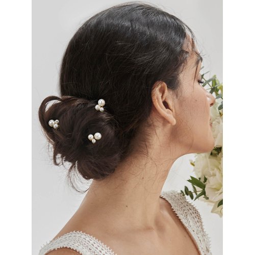 SWEETV Bridal Hair Pins Bridal Hair Accessories Pearl Bobby Pins Wedding Headpiece Bridesmaid Flower Girl Hair Accessories 3Pcs Pearl Hair Pins Bride Wedding Hair Clips Hair Piece for Women and Girls