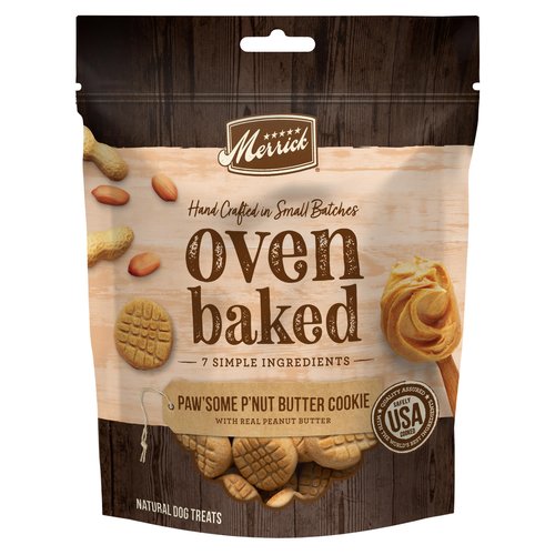 Merrick Oven Baked Dog Treats, Natural Cookies For Dogs, Paw’some P’nut Butter Cookie With Real Peanut Butter - 11 oz. Bag