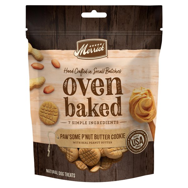 Merrick Oven Baked Dog Treats, Natural Cookies For Dogs, Paw’some P’nut Butter Cookie With Real Peanut Butter - 11 oz. Bag