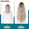 BEAUEXE Invisible Wire Halo Hair Extensions for Women Long Wavy Adjustable Synthetic Hair Pieces Removable Secure Clips Hairpieces Secret Extensions 20'' Golden Brown, 1.0 Count