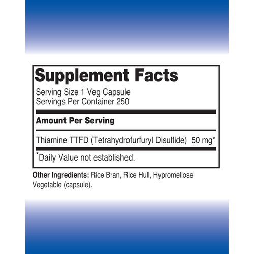 The One Pill Integrative Healing Vitamine B1 Thiamine TTFD, Thiamine Tetrahydrofurfuryl Disulfide, 50mg-250Capsules,Vegan,Non GMO,No Artificial fillers or sterate additives.