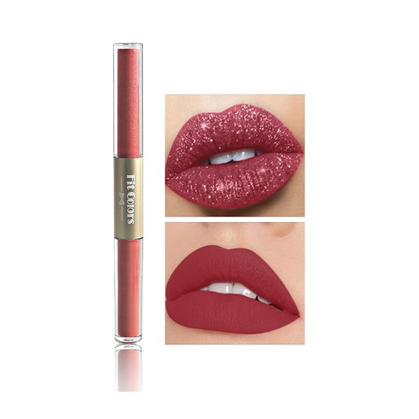 AKARY Waterproof Matte & Shimmer Liquid Lipstick, Dual-ended Highly Pigmented Long Lasting Lip Gloss Lip Tint Stain with Smudge-proof Matte & Shimmer Finish, Hot Sexy Colors Lip Paint Lipstick, 06
