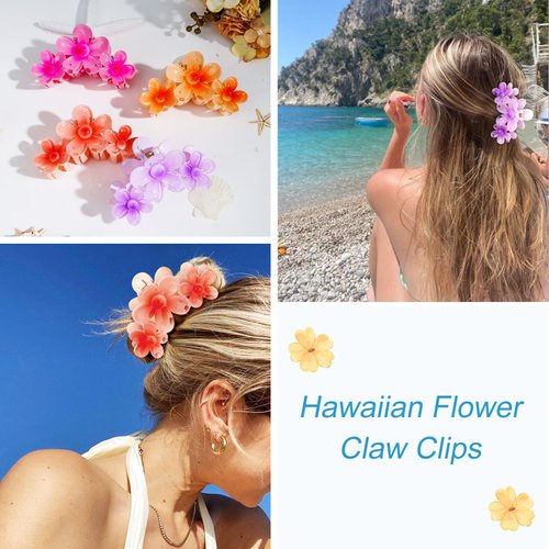 WHAVEL 4PCS Hawaiian Flower Hair Clips Hibiscus Flower Claw Clips for Thick Hair Cute Hair Clips Kawaii Beach Flower Hair Accessories for Women Summer Hawaii