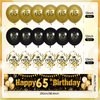 65th Birthday Decorations for Men Women Black and Gold, Black Gold Birthday Yard Banner Sign and 18 PCS 65th Happy Birthday Balloons for 65th Anniversary Birthday Party Supplies Outdoor Yard Decor